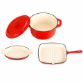 Amazon hot pot panela de ferro fundido set-casserole-grill-prato oval 3 peças